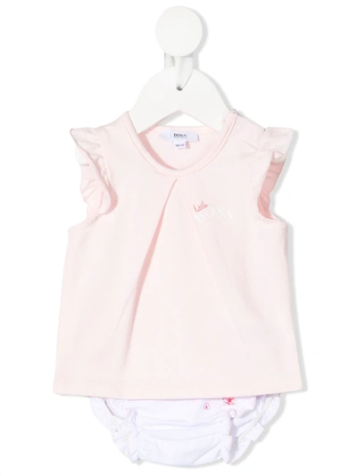 Bosswear Babies' T-shirt With Floral Print Bloomers In Pink
