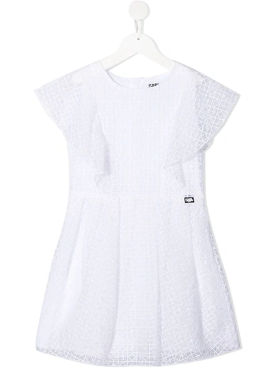 Karl Lagerfeld Kids' Ruffle-trimmed Patterned Dress In Bianco
