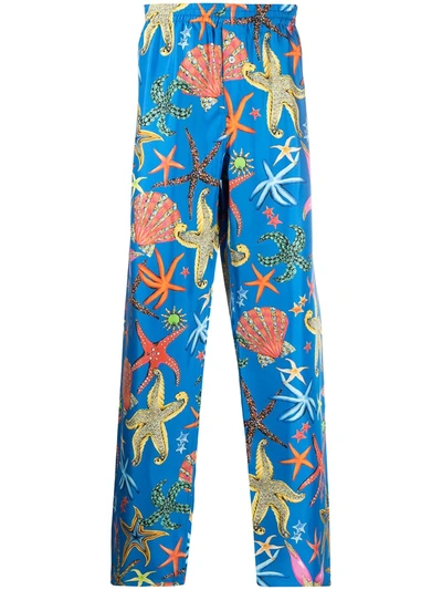 Versace Trésor De La Mer-print Silk Pajama Trousers In Blue