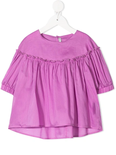 Il Gufo Kids' Ruched-detail Cotton Blouse In Pink