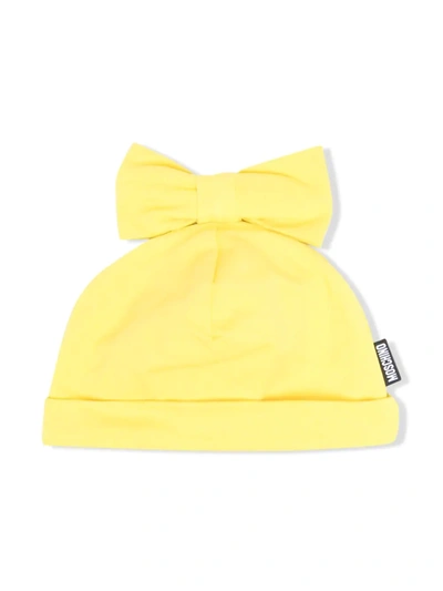 Moschino Babies' Bow-detailed Beanie Hat In Yellow