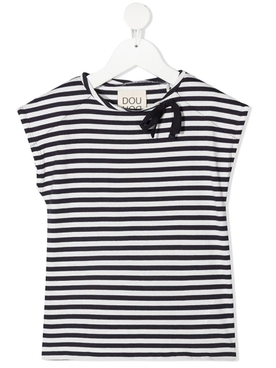 Douuod Kids' Black And White Cotton-blend T-shirt In Blue