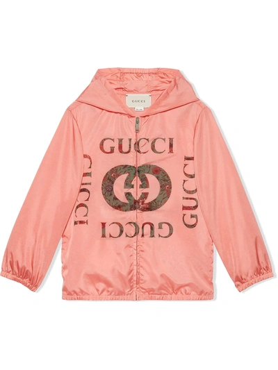 Gucci Kids' Flora-logo Hooded Jacket In Pink