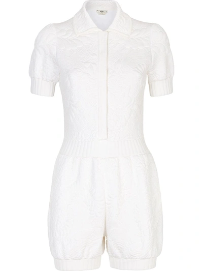 Fendi Floral-jacquard Playsuit In White