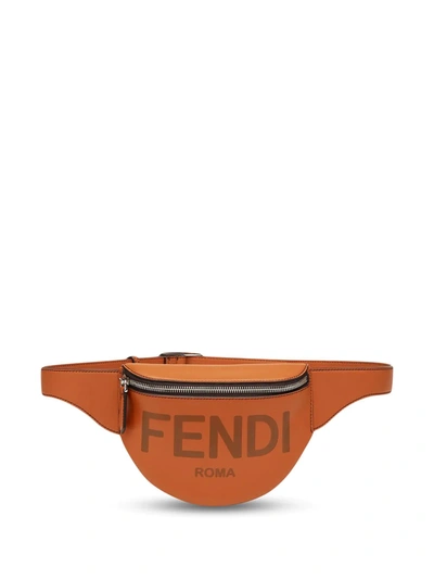 Fendi Small Logo Debossed Leather Belt Bag In Brown