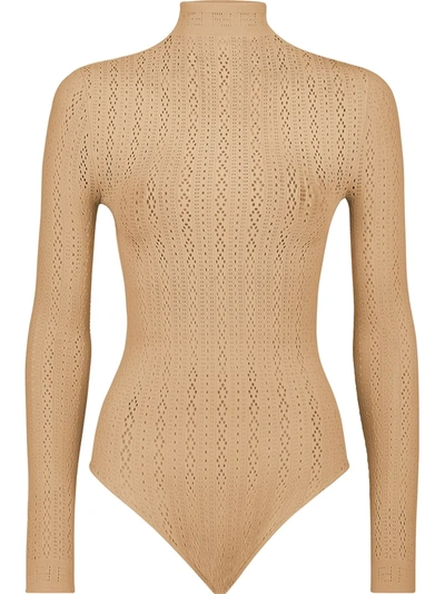 Fendi Ff-logo Pointelle Knit Body In Brown