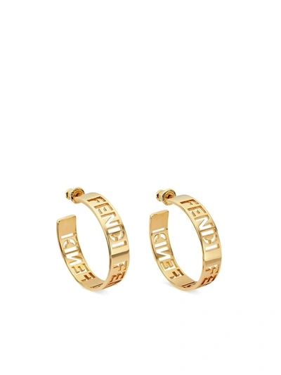 Fendi Logo Cut-out Hoop Earrings In Gold