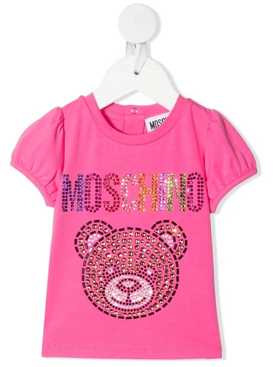 Moschino Babies' Teddy Bear 晶饰图案t恤 In Pink