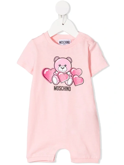 Moschino Babies' 玩具印花棉质平纹针织连体衣 In Pink