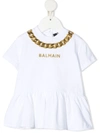 BALMAIN CHAIN EMBROIDERY COTTON T-SHIRT DRESS