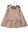 Herno Ruffle Hem Logo Print Rain Jacket In Neutrals