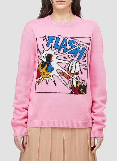 Gucci Pink Disney Edition 'flash' Donald Duck Sweater In Pink & Purple