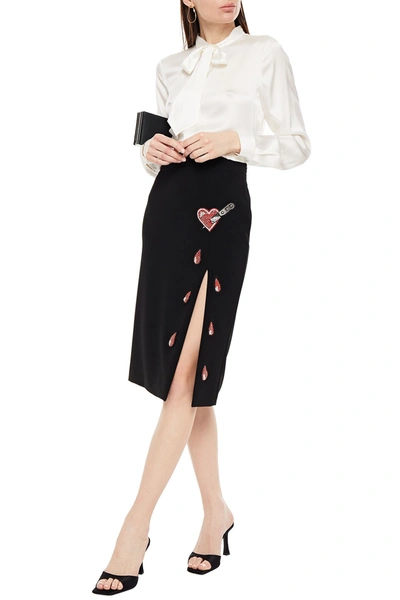 Moschino Appliquéd Crepe Pencil Skirt In Black