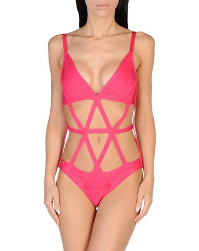 Herve Leger One-piece Swimsuits In Fuchsia