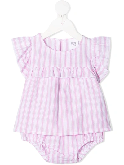 Douuod Stripe-print Ruffled Babygrow Set In 粉色