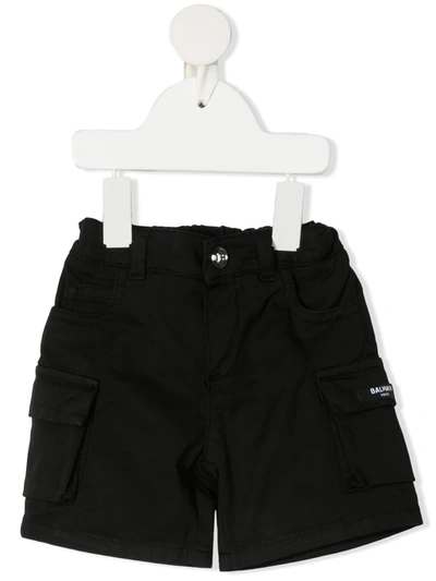 Balmain Babies' Cargo Pocket Denim Shorts In 黑色