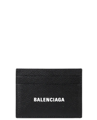 Balenciaga Cash Leather Card Holder In Nero/bianco