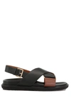 Marni Black & Brown Criss-cross Fussbett Sandals In Black