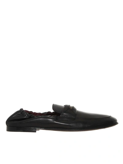 Dolce & Gabbana Black Calfskin Logo-embossed Loafers