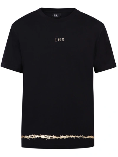 Ihs Cotton T-shirt W/ Metallic Embroidery In Black