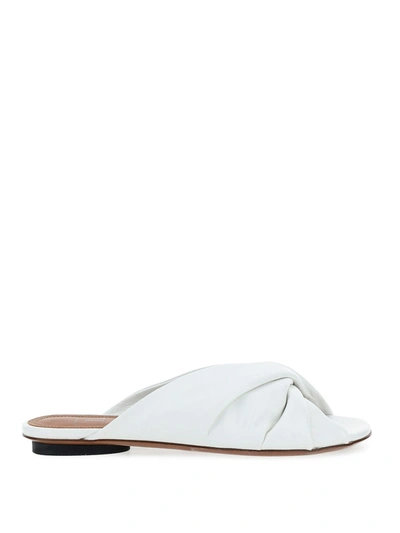 L'autre Chose Cracklet Effect Leather Mules In White