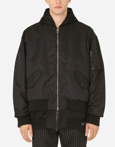 Dolce & Gabbana Nylon Jand Mesh Jacket With Hood In Black