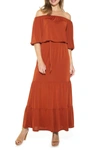 Alexia Admor Calista Off-the-shoulder Tiered Maxi Dress In Cafe