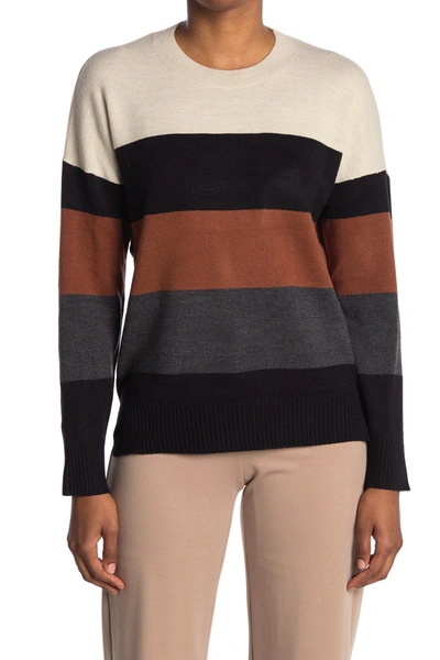 French Connection Striped Crew Neck Sweater In Light Oatm