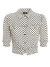 ELISABETTA FRANCHI HORSEBIT PATTERNED CROPPED SHIRT IN CREAM AND BLACK