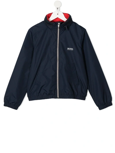 Bosswear Kids' Logo-print Zip-up Rain Jacket In Blue