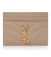 Saint Laurent Monogram Leather Card Holder In Beige