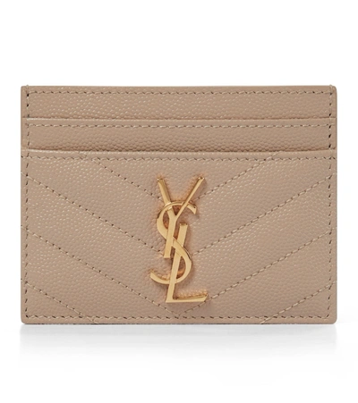 Saint Laurent Monogram Leather Card Holder In Beige