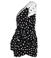 Saint Laurent Bow-embellished One-shoulder Draped Polka-dot Crepe Mini Dress In Black