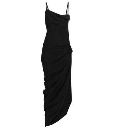 Jacquemus Saudade Open-back Ruched Twill Maxi Dress In Black