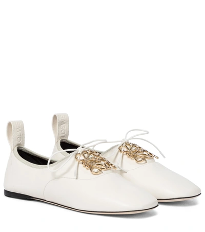 Loewe Logo-embellished Patent-leather Ballet Flats In White
