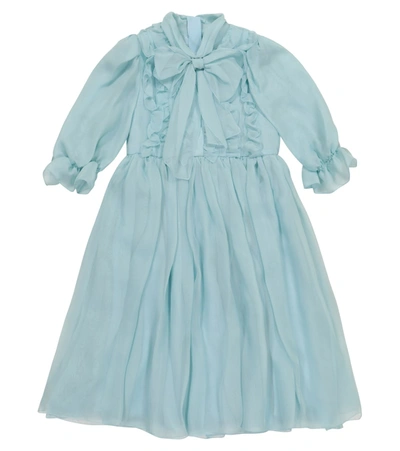 Dolce & Gabbana Kids' Silk Chiffon Dress In Blue