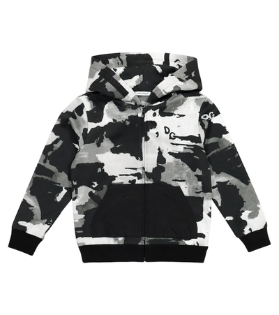 Dolce & Gabbana Boy's Camo-print Logo Hooded Zip-up Jacket In Multicolor