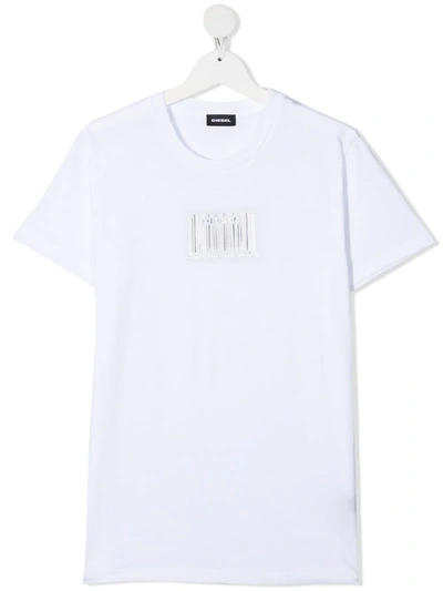 Diesel Kids' Barcode-print T-shirt In White