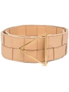 Bottega Veneta Triangle-buckle Intrecciato-leather Belt In Pink