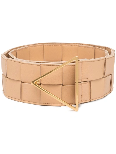 Bottega Veneta Triangle-buckle Intrecciato-leather Belt In Pink