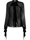 Saint Laurent Women's Sheer Silk Tieneck Blouse In Noir