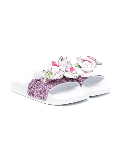 Monnalisa Kids' Floral-embellished Slides In Rosa