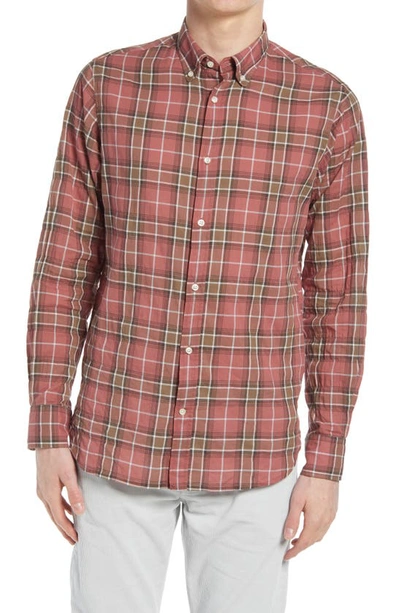 Officine Generale Antime Button-down Collar Checked Stretch-cotton Shirt In Brown