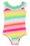 HATLEY KIDS' SHIMMER RAINBOW RUFFLE ONE-PIECE SWIMSUIT,S20SUK1492