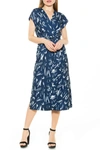 Alexia Admor Iris Dropped Shoulder Wrap Midi Dress In Navy Abstract