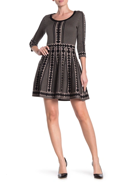 Nina Leonard Geometric Print Sweater Dress In Mink/blac