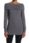 Go Couture Foldover Off-the-shoulder Tunic Sweater In Charcoal