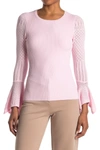 Autumn Cashmere Pointelle Ruffle Cuff Ribbed Sweater In Peony