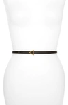 Bottega Veneta Triangle Buckle Skinny Leather Belt In Black-gold