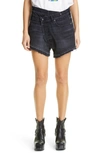 R13 Crossover Asymmetric Distressed Denim Shorts In Jake Black